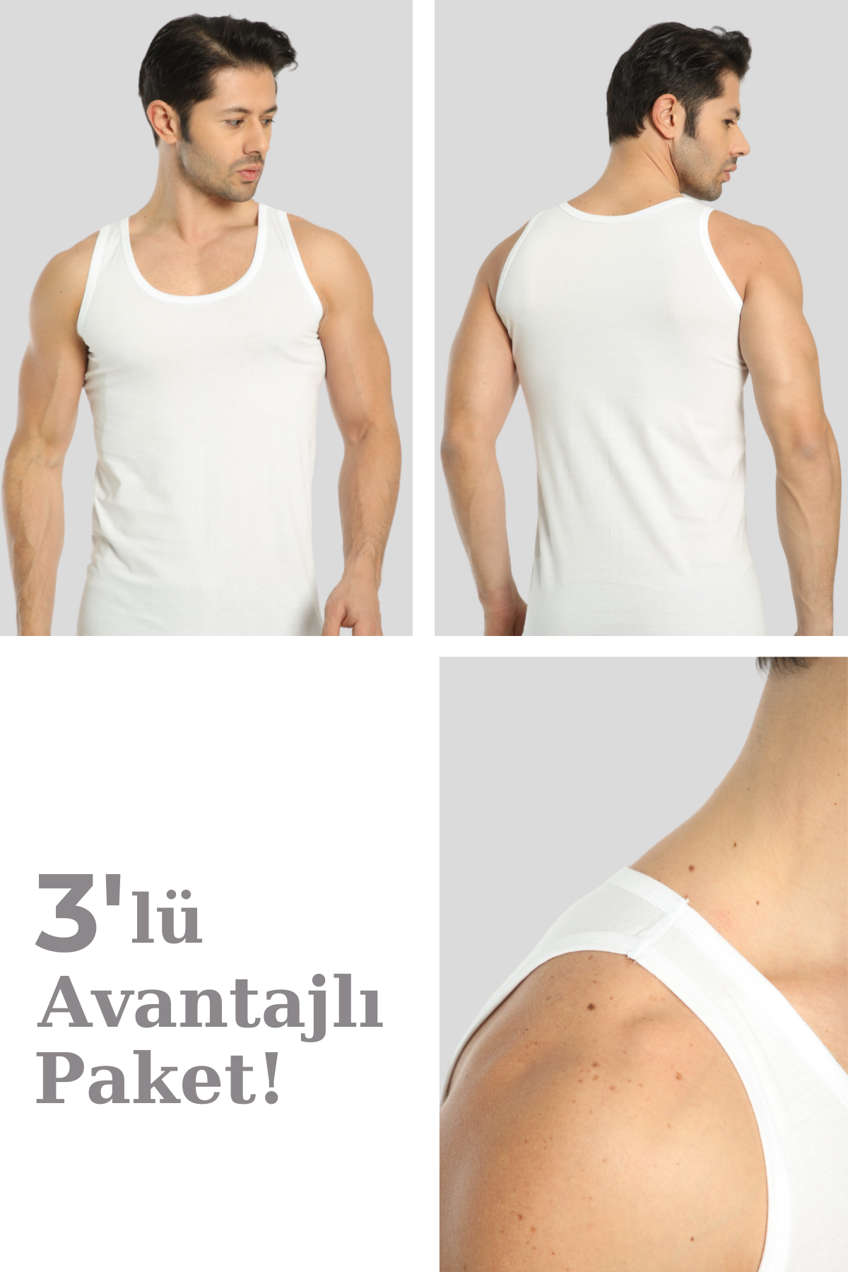 Erkek Beyaz Loklu Atlet 3'lü Paket %100 Pamuklu