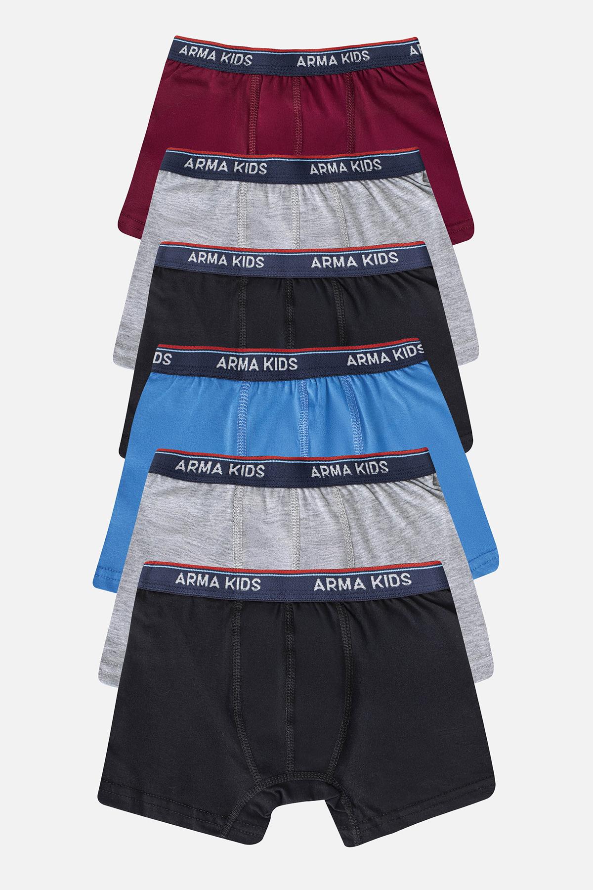 Erkek Çocuk Boxer 6'lı Paket Renkli, Pamuklu ve Likralı Esnek Kumaş
