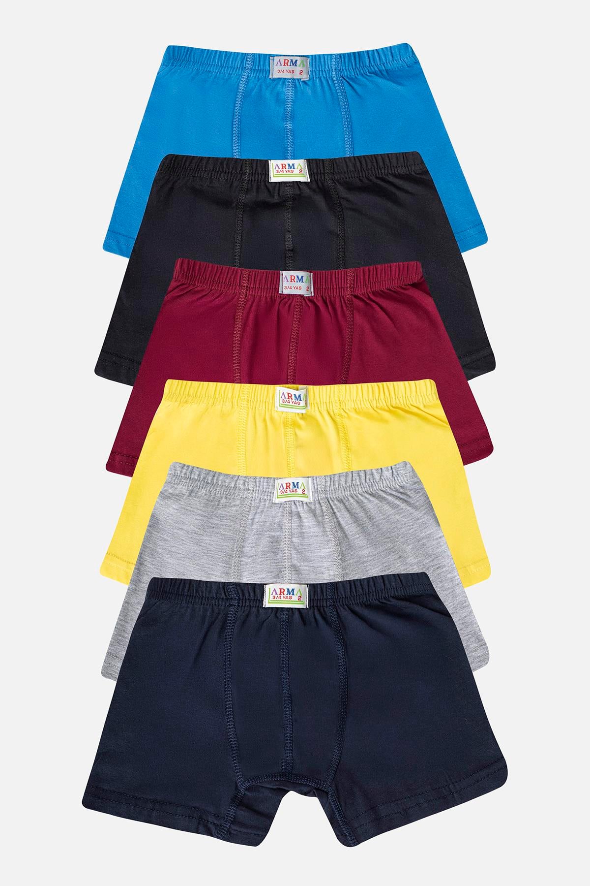 Erkek Çocuk Düz Pamuklu Likralı Renkli Boxer 6'lı Paket
