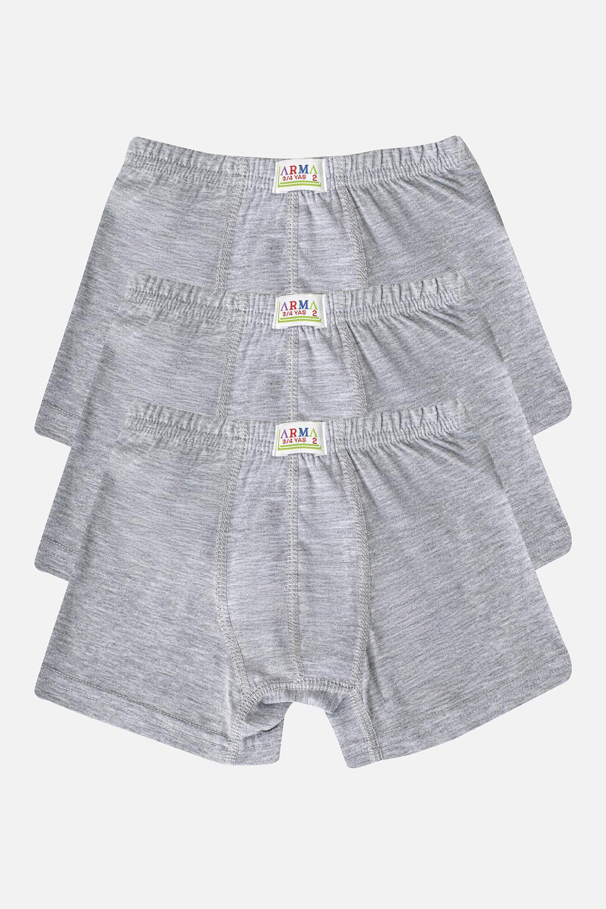Erkek Çocuk Pamuklu Yumuşak ve Esnek Likralı Boxer 3'lü Paket Gri