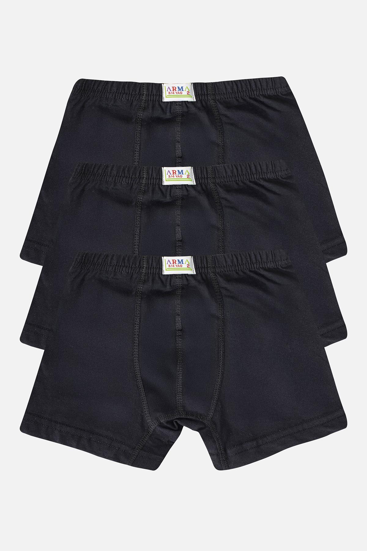 Erkek Çocuk Pamuklu Yumuşak ve Esnek Likralı Boxer 3'lü Paket Siyah