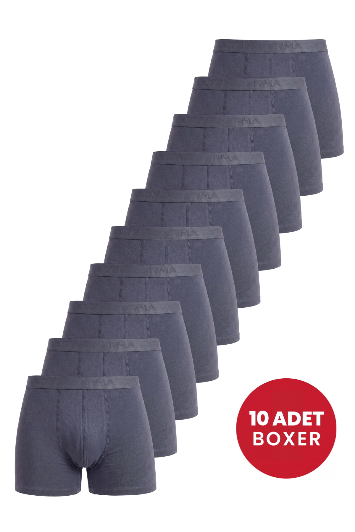 Erkek Füme Boxer 10'lu Paket Pamuklu Likralı Yumuşak ve Esnek Kumaş