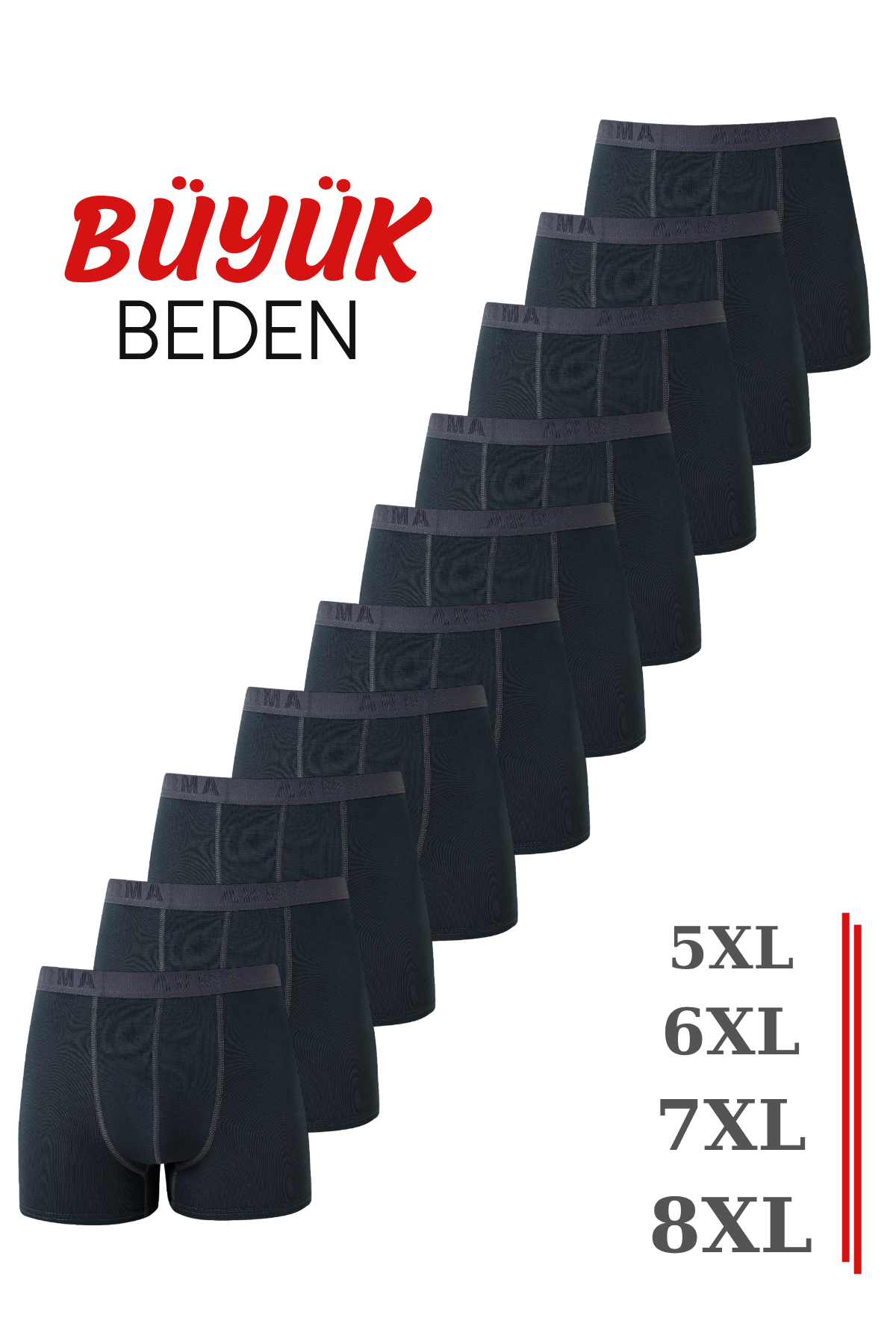 Erkek Füme Büyük Beden Boxer Pamuklu Likralı 10'lu Paket