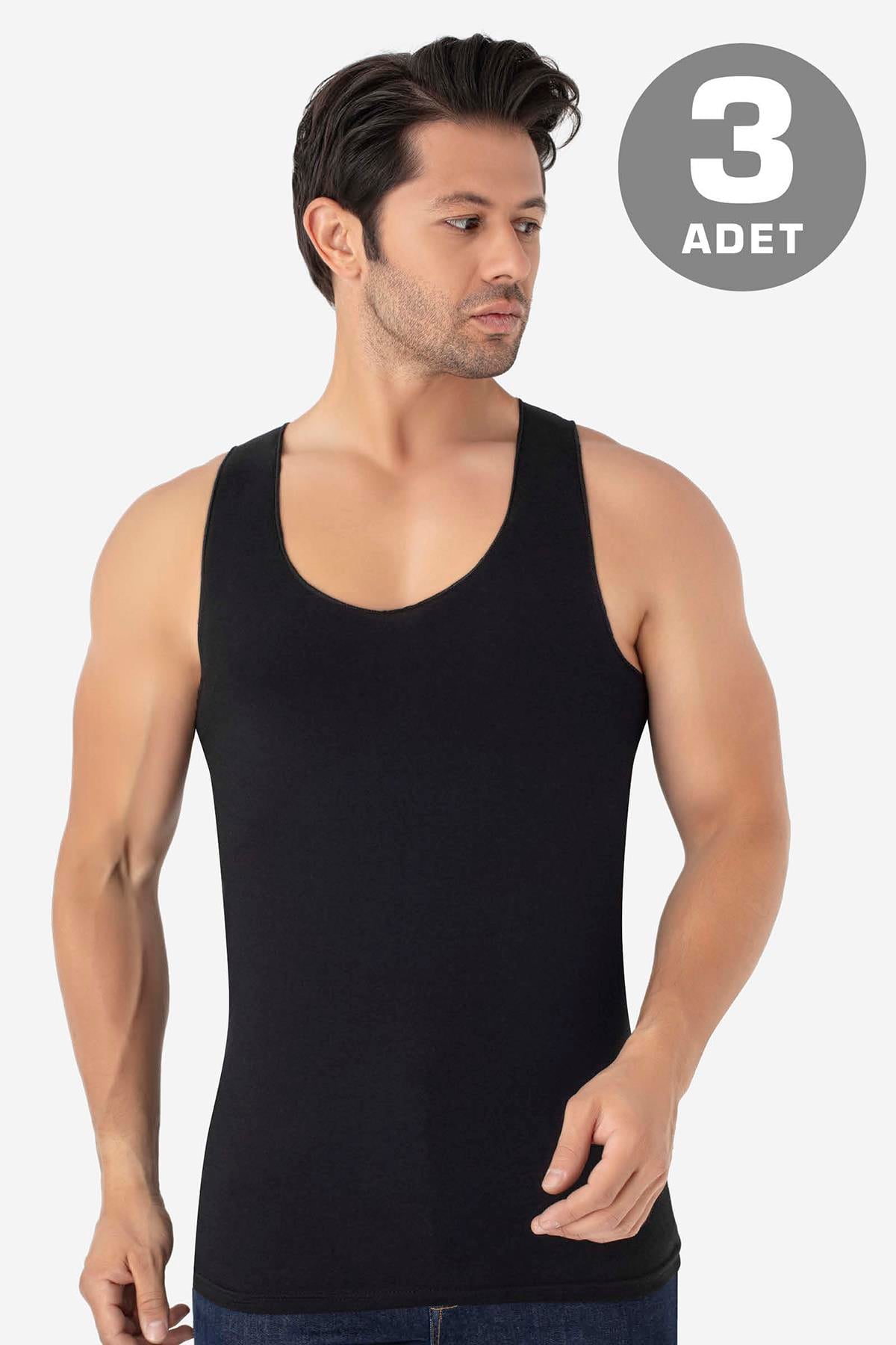 Erkek Görünmez Atlet Hayalet Atlet Siyah %100 Pamuklu 3'lü Paket
