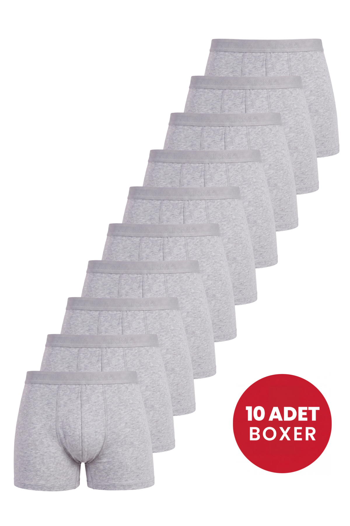 Erkek Gri Boxer 10'lu Paket Pamuklu Likralı Yumuşak ve Esnek Kumaş