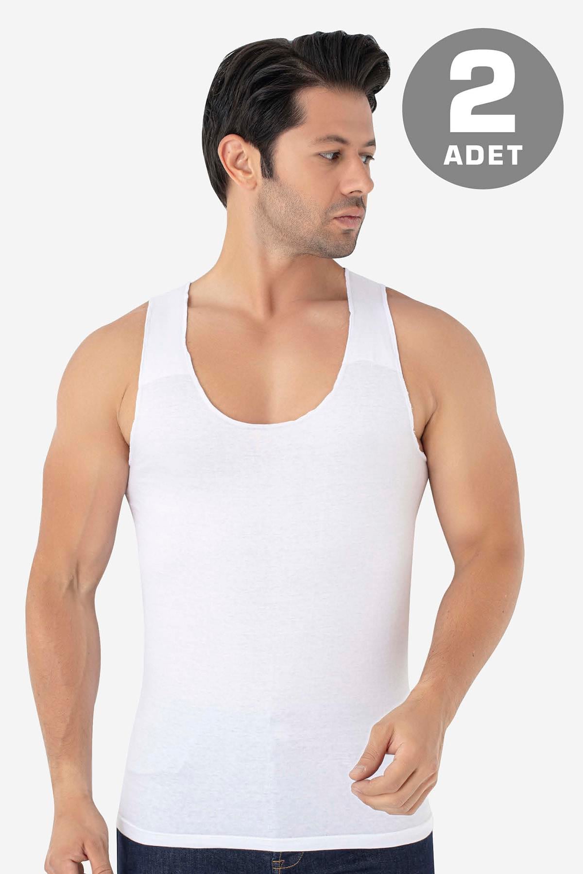 Erkek İz Bırakmayan Dikişsiz Atlet Beyaz %100 Pamuk Penye 2'li Paket