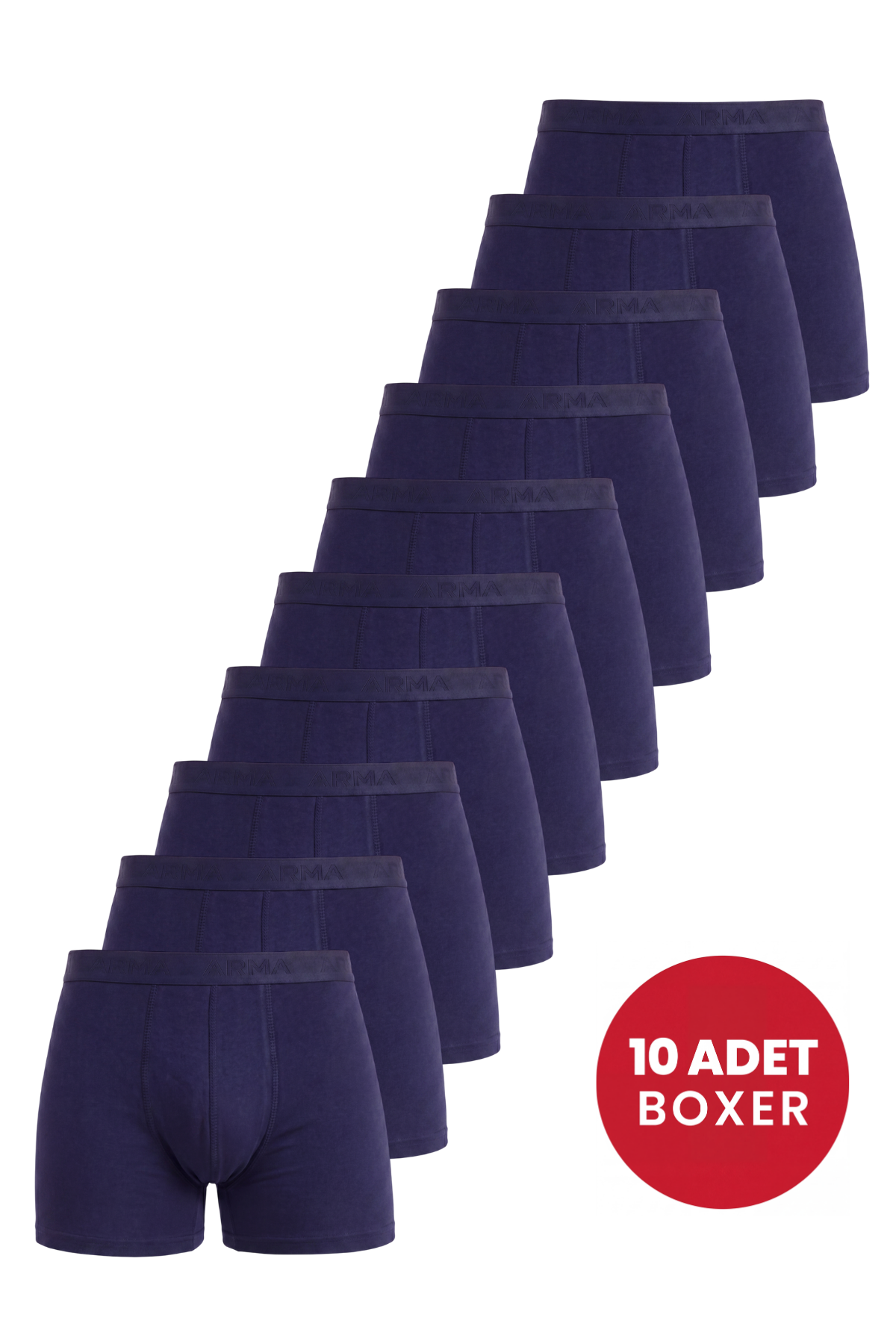 Erkek Lacivert Boxer 10'lu Paket Pamuklu Likralı Yumuşak ve Esnek Kumaş