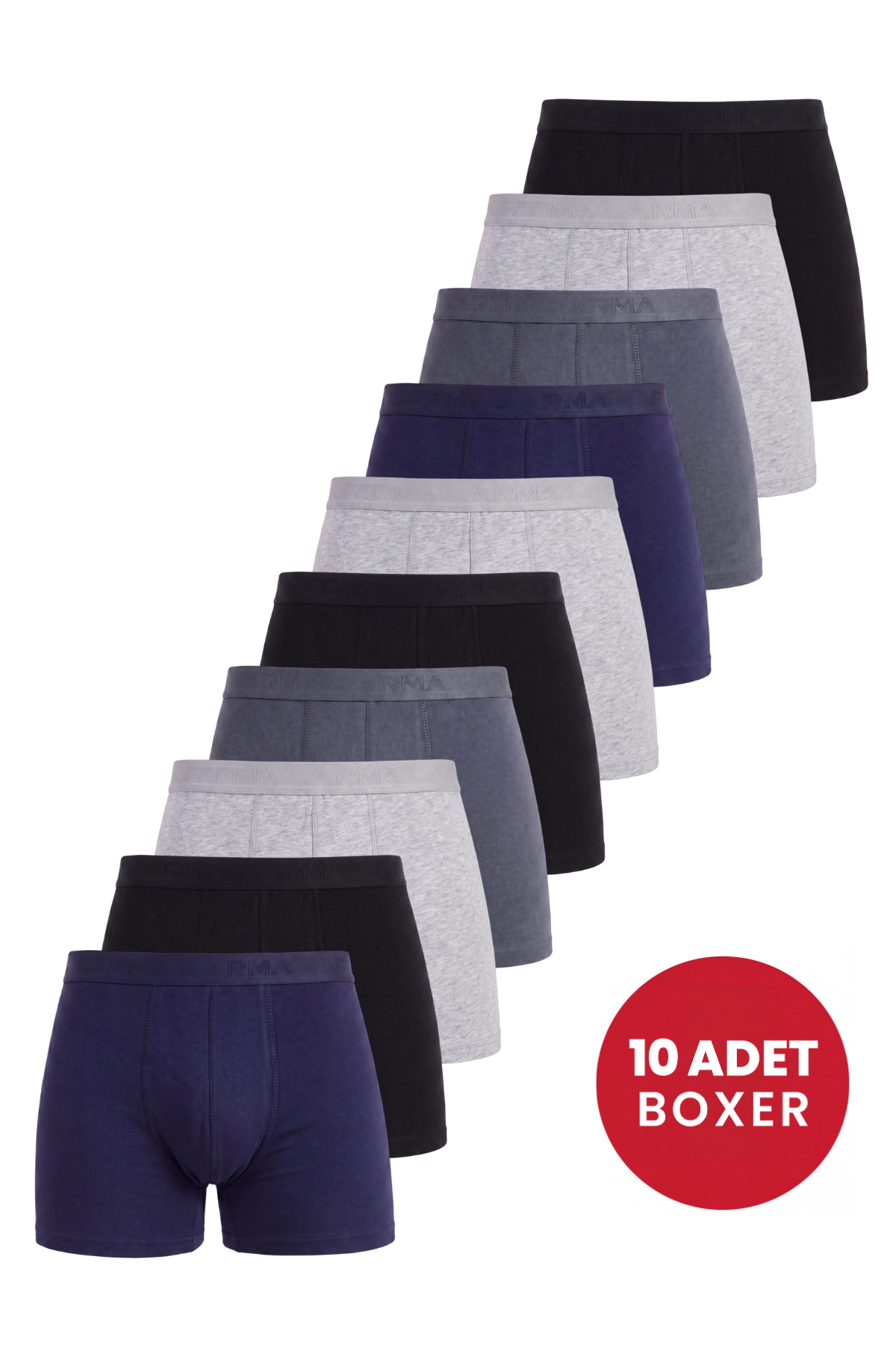 Erkek Renkli Boxer 10'lu Paket Pamuklu Likralı Yumuşak ve Esnek Kumaş