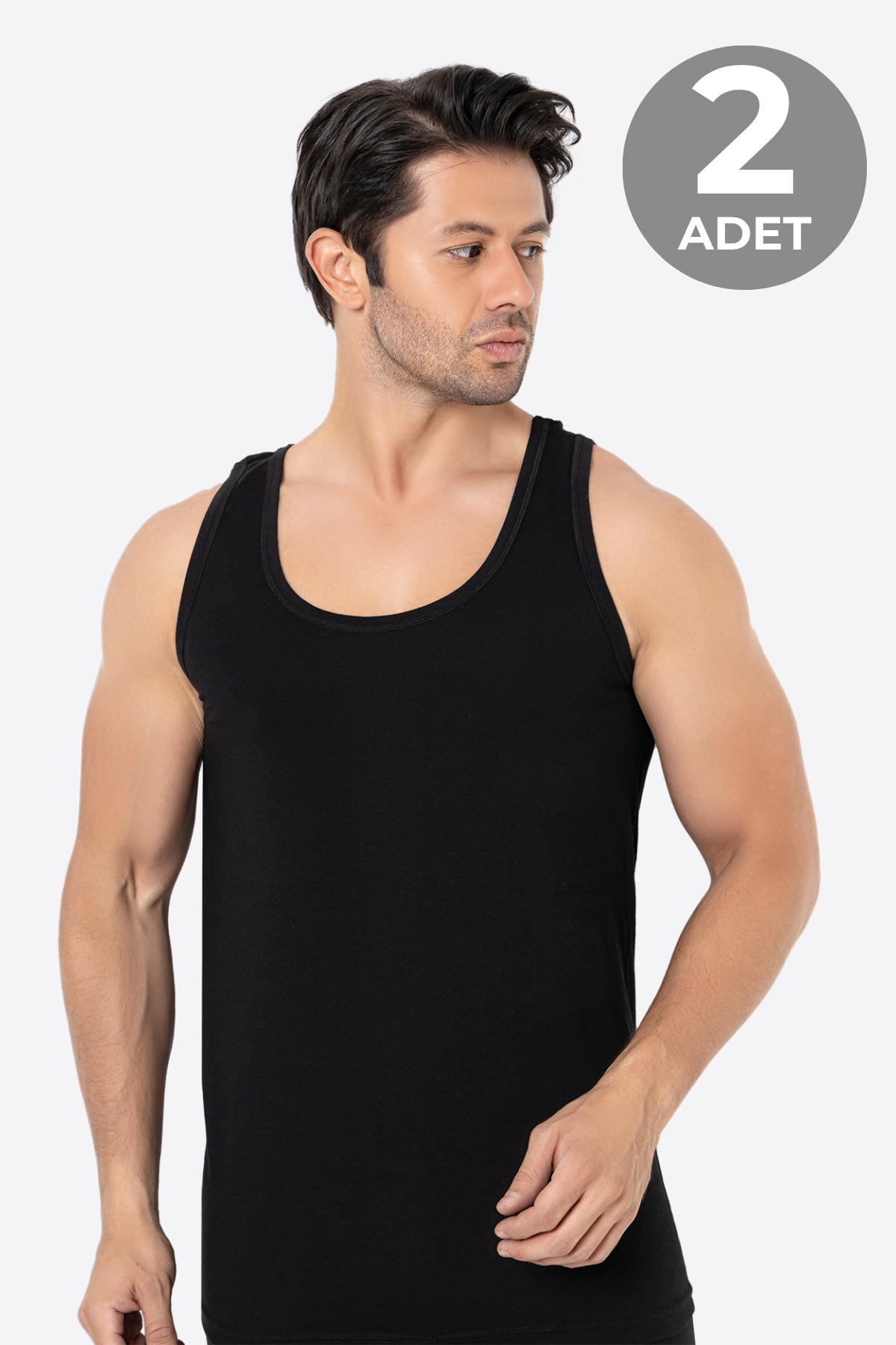 Erkek Siyah Bambu Atlet 2'li Paket Yumuşak Esnek İnce Kumaş Nefes Alan Atlet