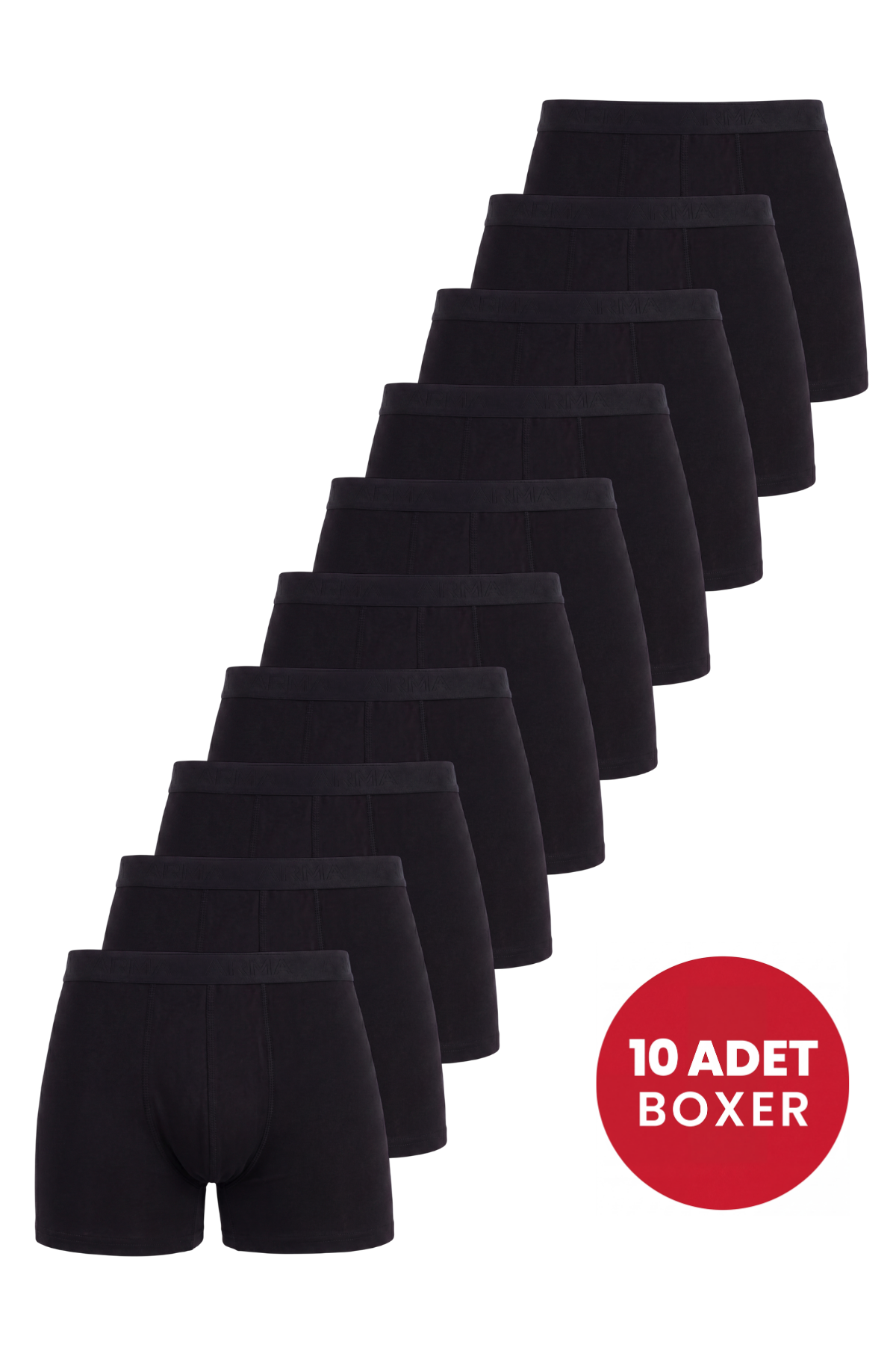 Erkek Siyah Boxer 10'lu Paket Pamuklu Likralı Yumuşak ve Esnek Kumaş