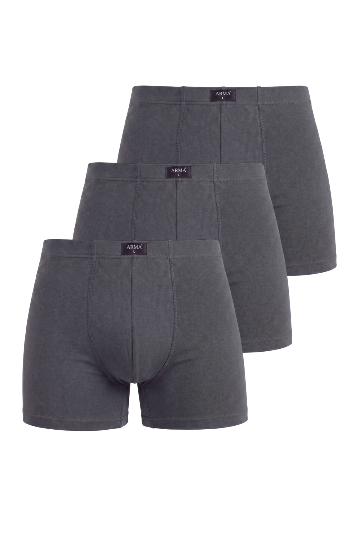 Füme Erkek Boxer Düz 3'lü Paket Pamuklu Likralı