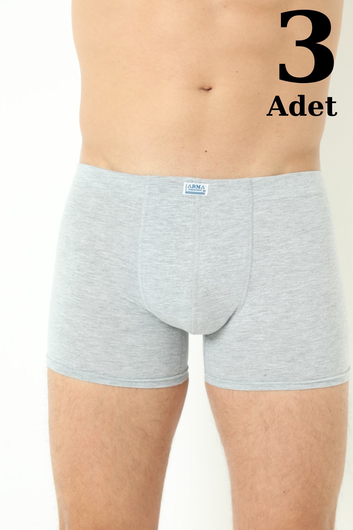 Gri Erkek Boxer Düz 3'lü Paket Pamuklu Likralı