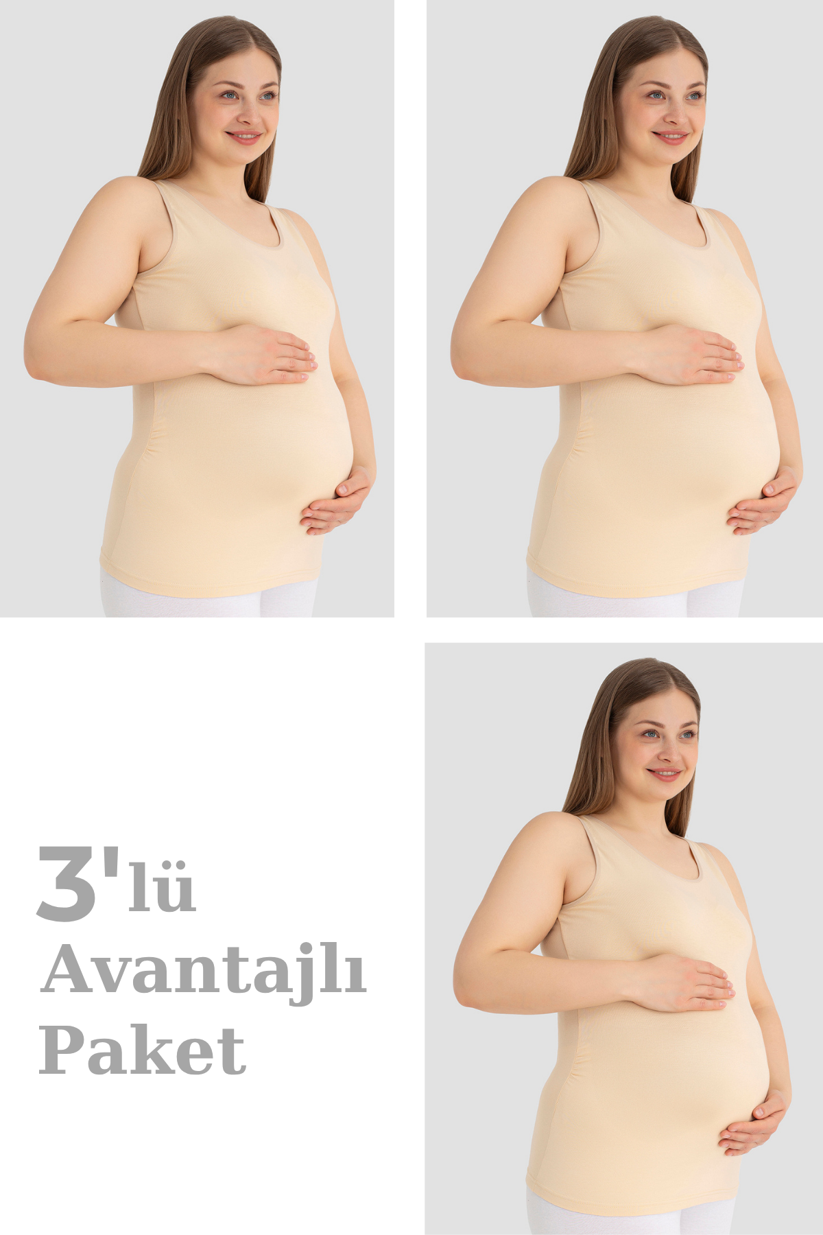 Hamile Atlet Kalın Askılı Pamuklu Likralı Esnek Ten 3'lü Paket