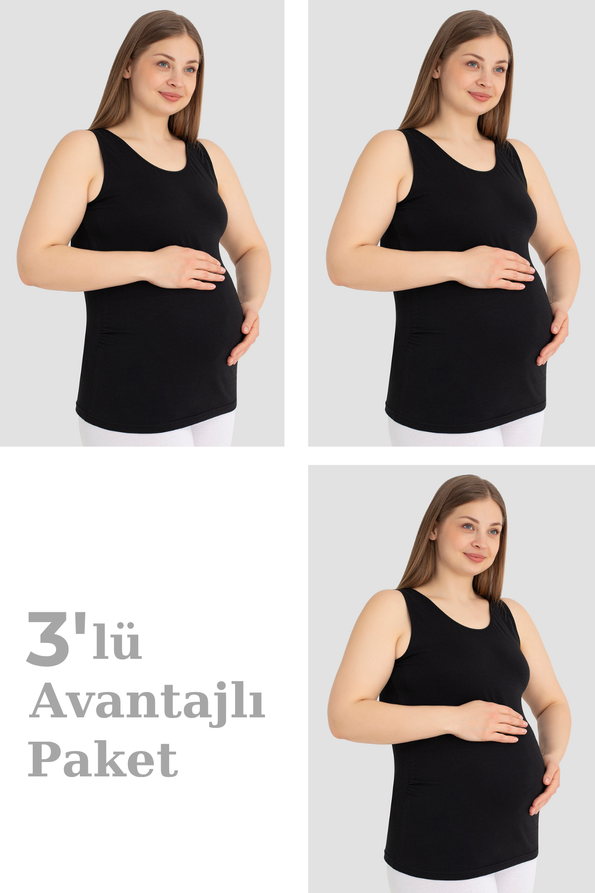 Hamile Atlet Kalın Askılı Pamuklu Likralı Esnek Siyah 3'lü Paket