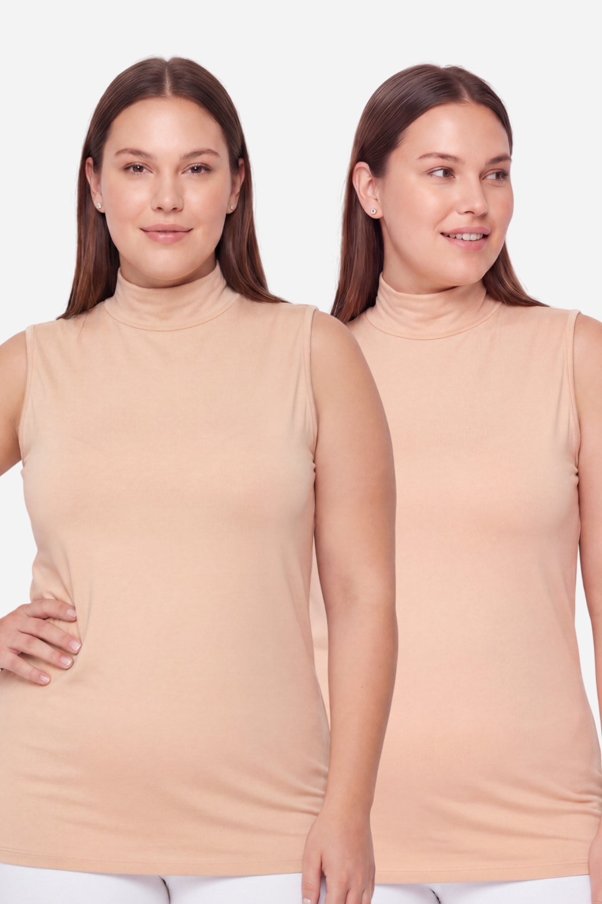 Kadın Büyük Beden Balıkçı Yaka Kolsuz Body Ten 2'li Paket