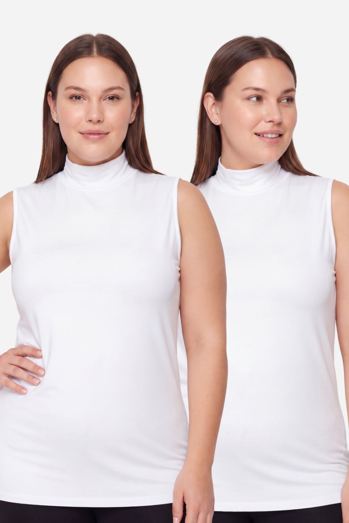 Kadın Büyük Beden Balıkçı Yaka Kolsuz Body Beyaz 2'li Paket