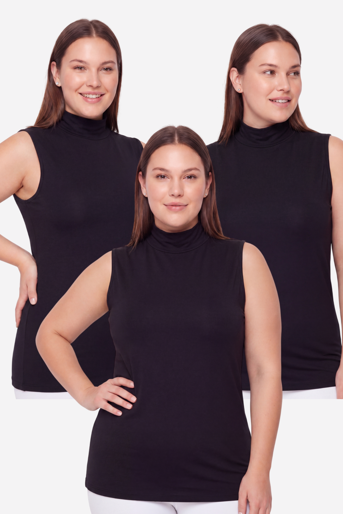 Kadın Büyük Beden Balıkçı Yaka Kolsuz Body Siyah 3'lü Paket