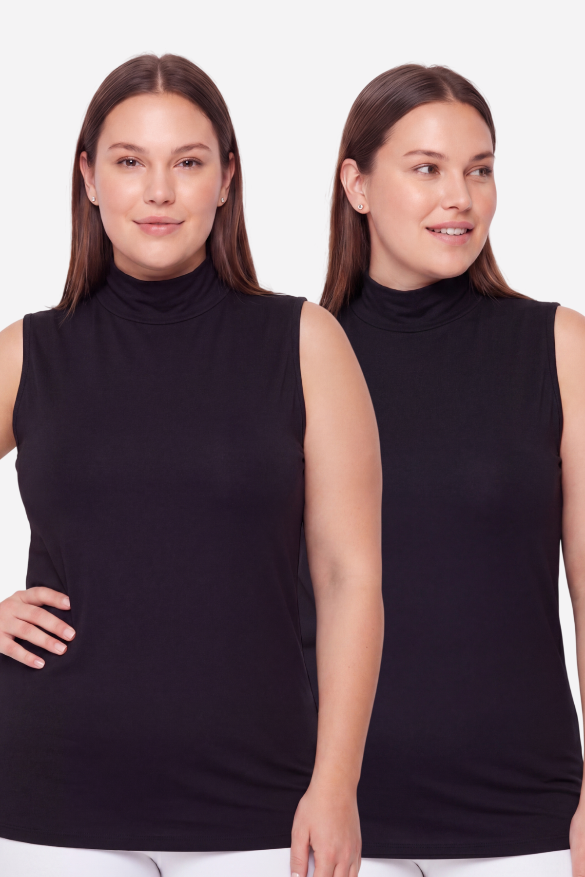 Kadın Büyük Beden Balıkçı Yaka Kolsuz Body Siyah 2'li Paket