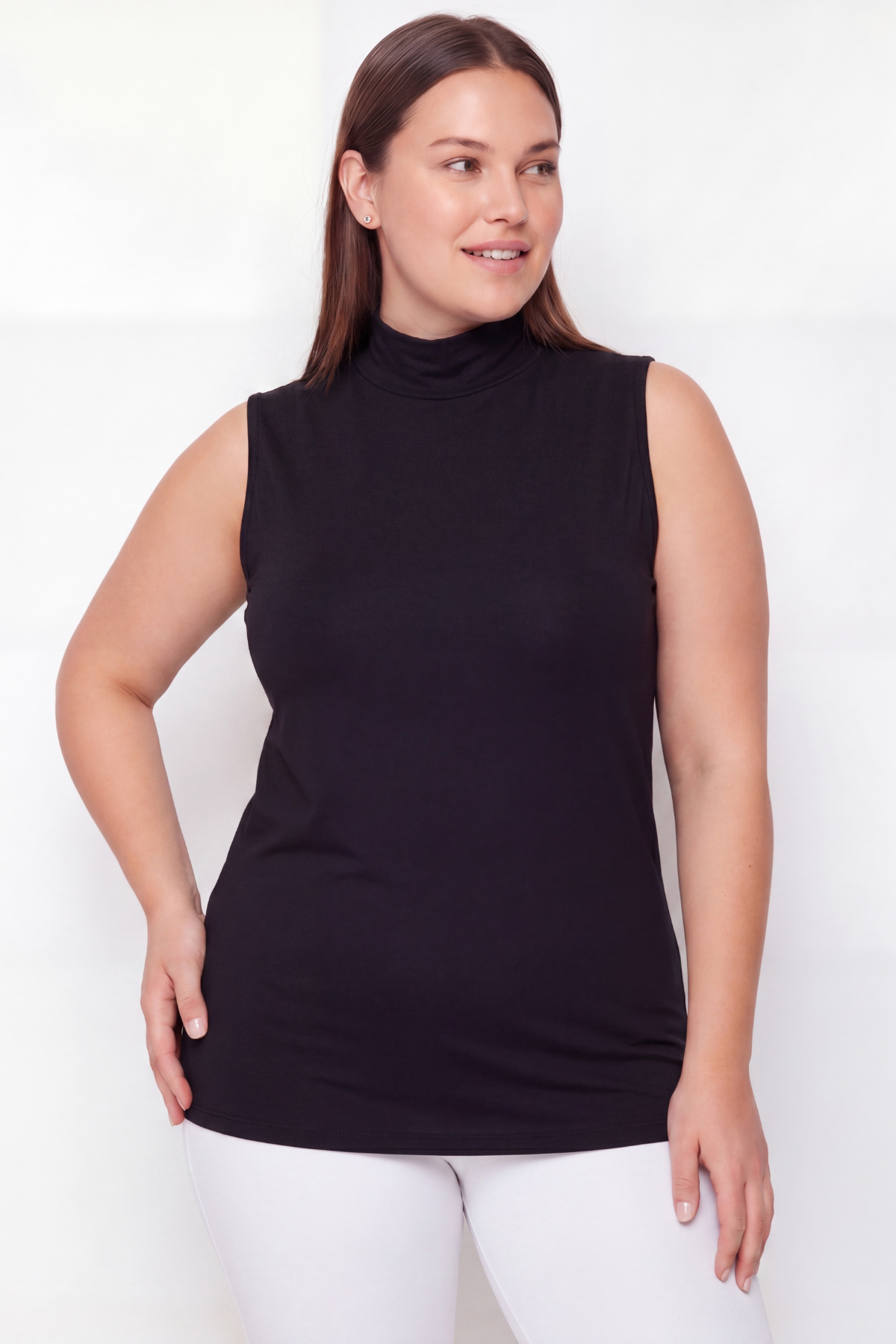 Kadın Büyük Beden Balıkçı Yaka Kolsuz Body Siyah