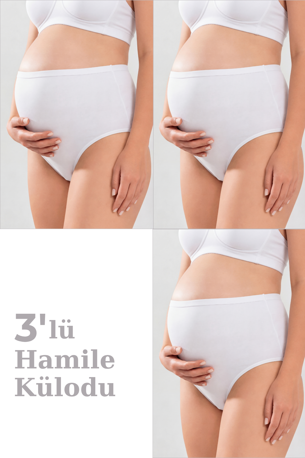 Kadın Lohusa Hamile Külodu Beyaz Pamuklu Likralı Yumuşak Dokulu Esnek Kumaş 3'lü Set