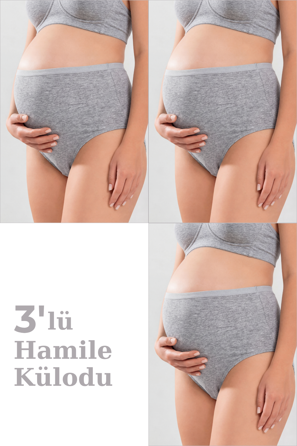 Kadın Lohusa Hamile Külodu Gri Pamuklu Likralı Yumuşak Dokulu Esnek Kumaş 3'lü Set