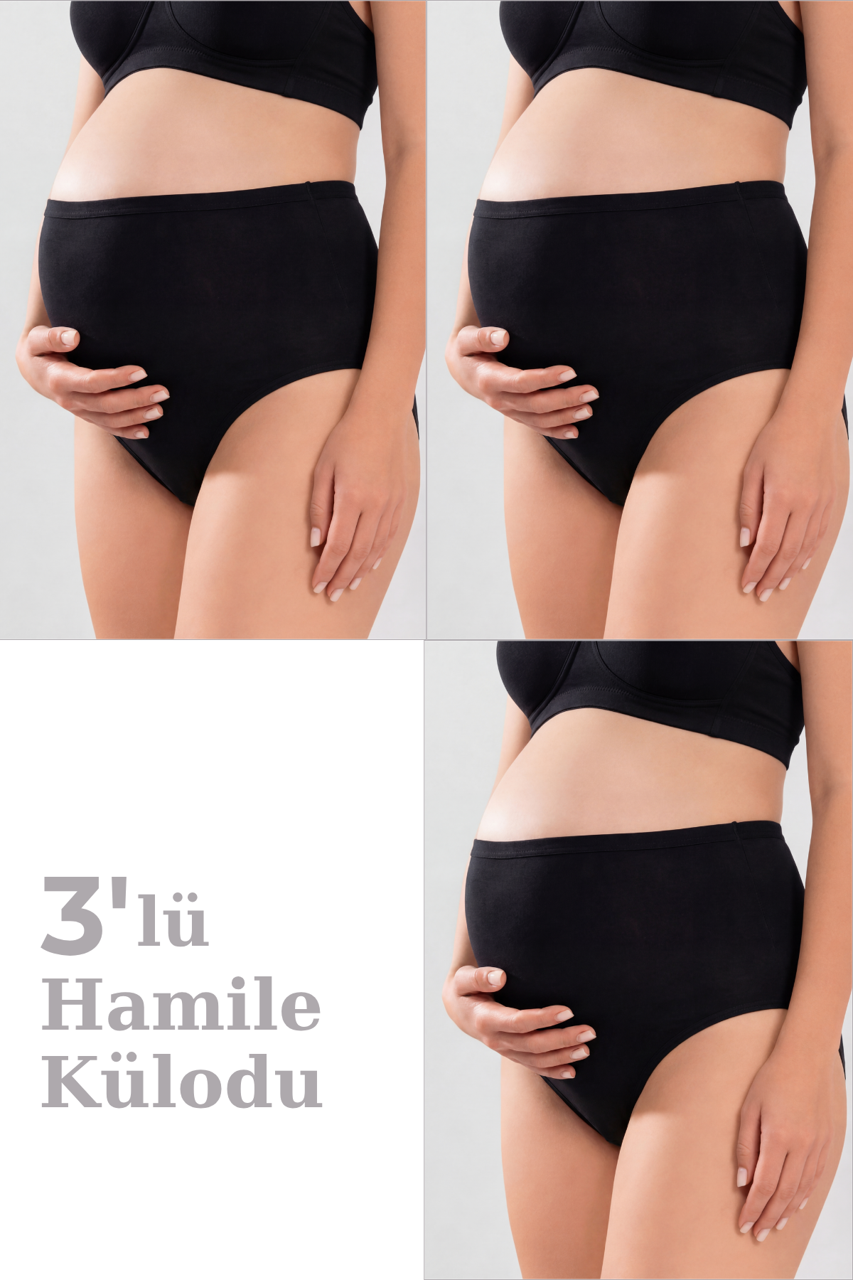 Kadın Lohusa Hamile Külodu Siyah Pamuklu Likralı Yumuşak Dokulu Esnek Kumaş 3'lü Set