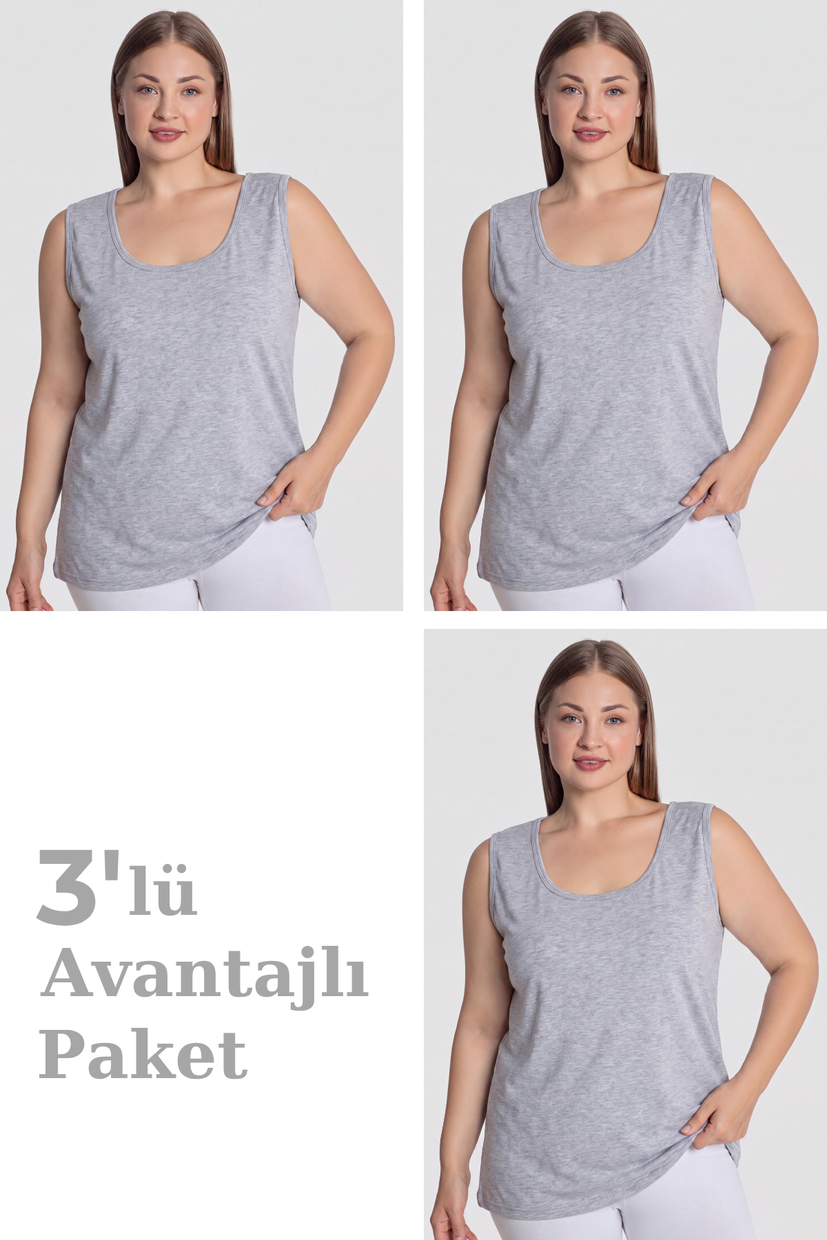 Kadın Pamuklu Büyük Beden Kalın Askılı Atlet 3'lü Paket