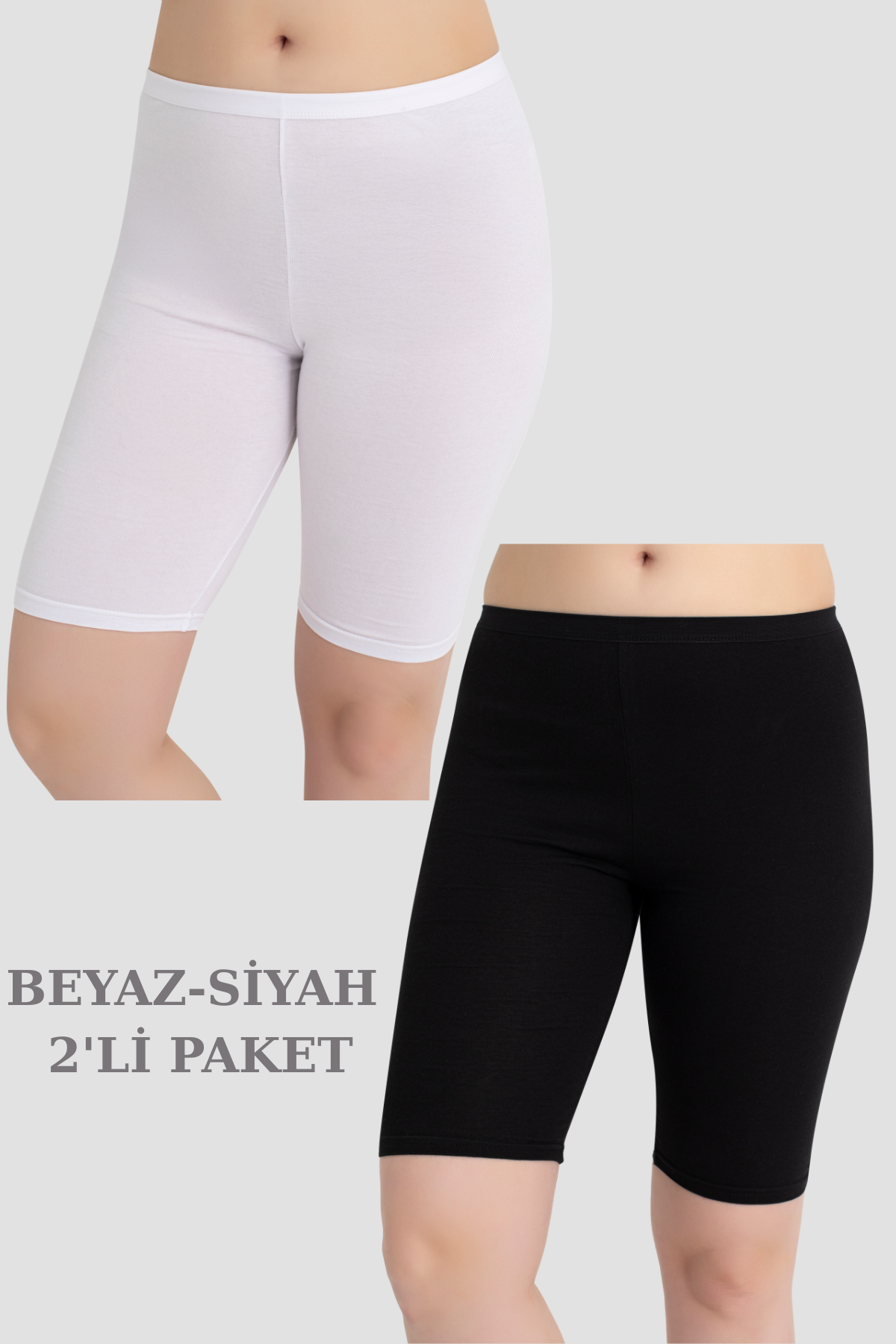 Kadın Pamuklu Diz Üstü Kısa Tayt 2'li Paket Beyaz - Siyah