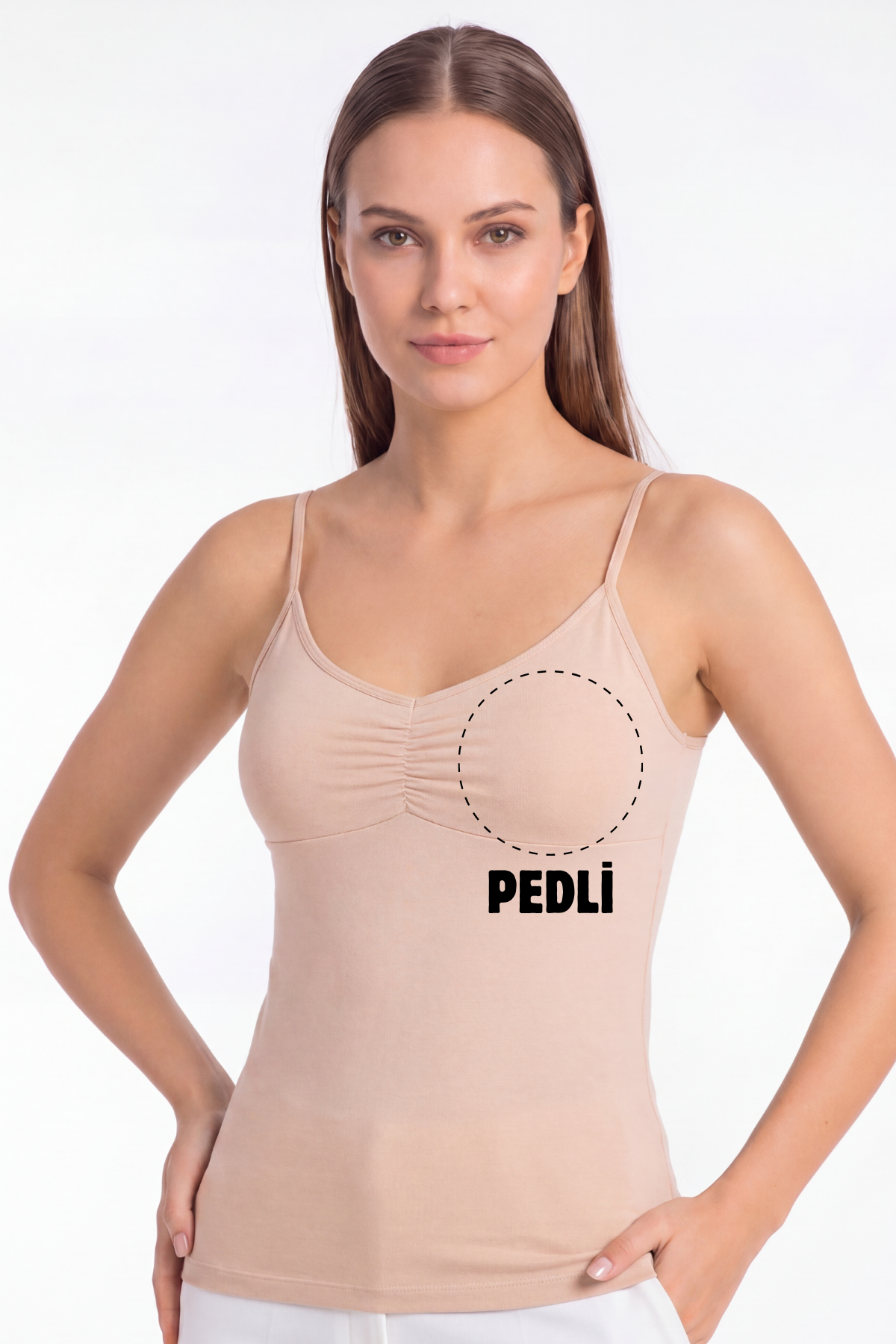 Kadın Ten İp Askılı Pedli Atlet – Çıkarılabilir Pedli Pamuklu Likralı Basic