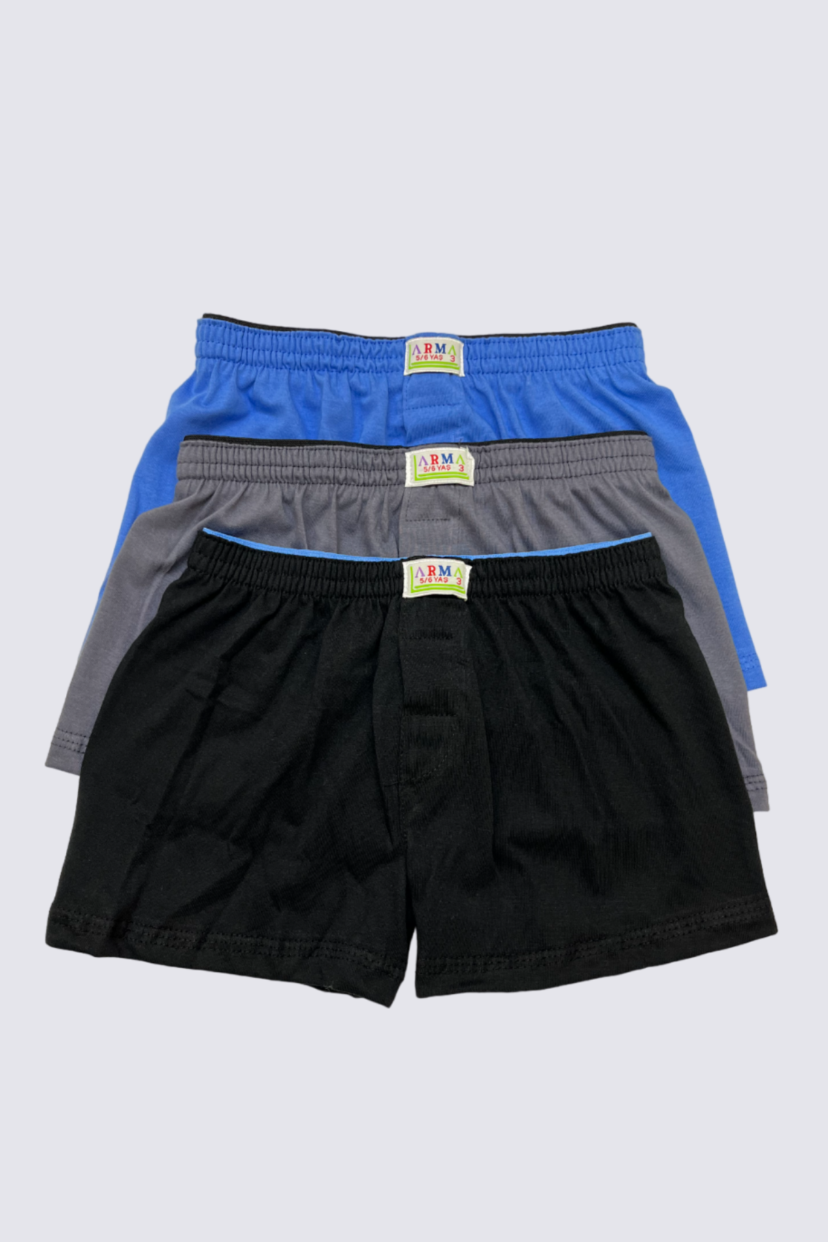 Karışık Renkli Erkek Çocuk Havlu Bel Boxer 3'lü Paket %100 Pamuklu 