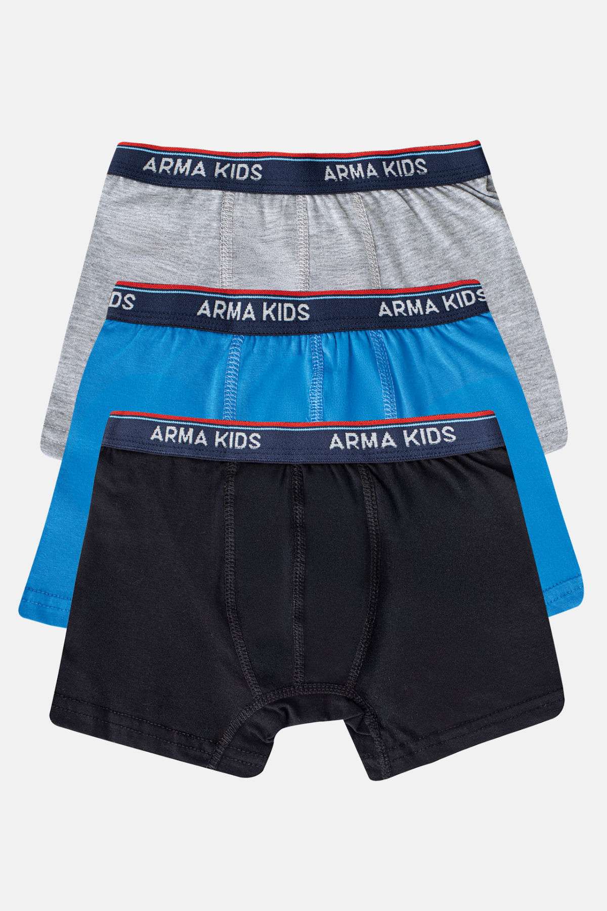 Renkli Erkek Çocuk Düz Boxer 3'lü Paket Pamuklu Likralı