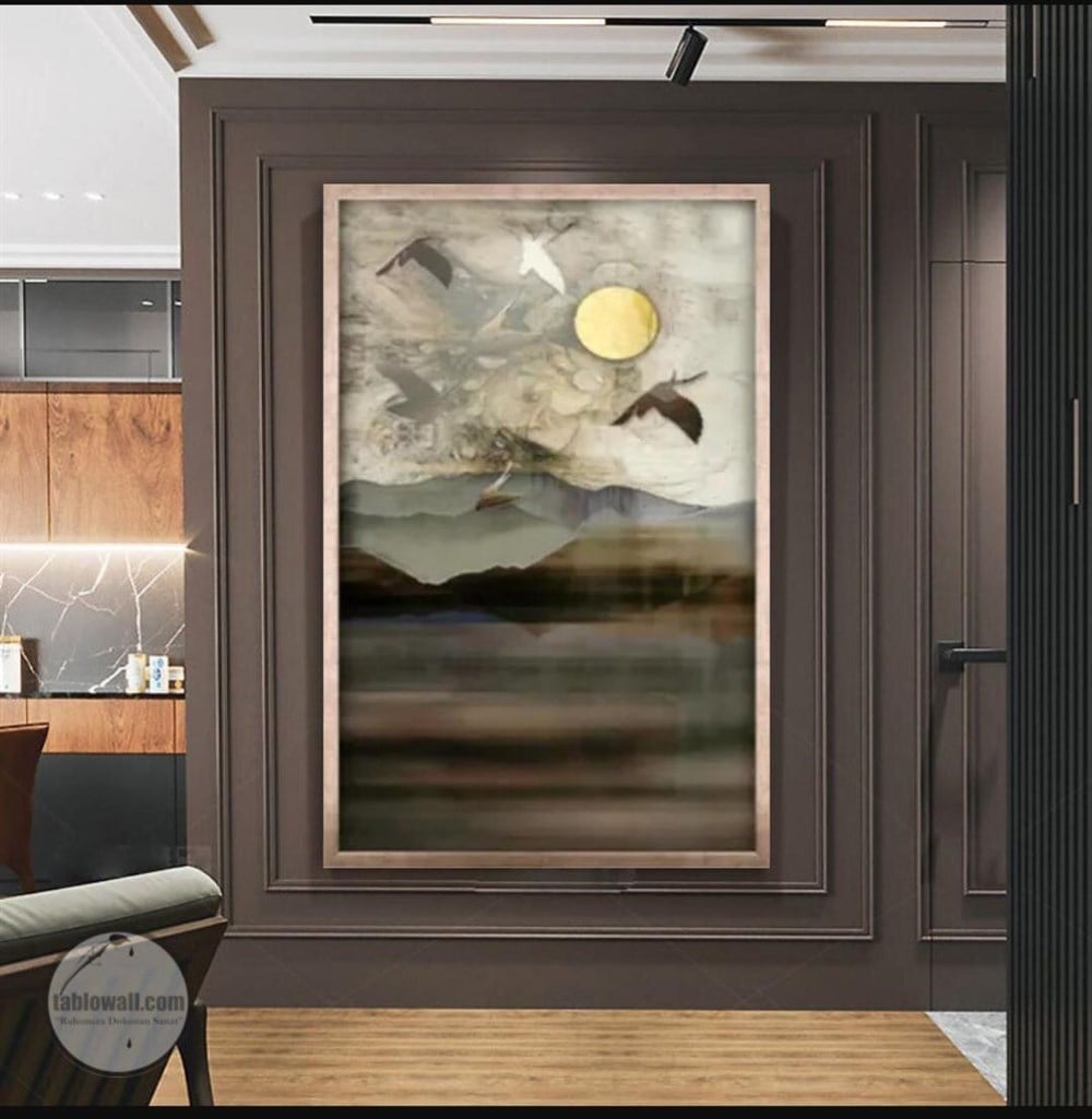 BIRDS FLYING TO THE MOON ÇERÇEVELİ YAĞLI BOYA DOKULU TABLO