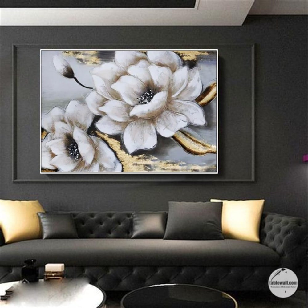 GOLD AND WHITE YAĞLI BOYA DOKULU TABLO