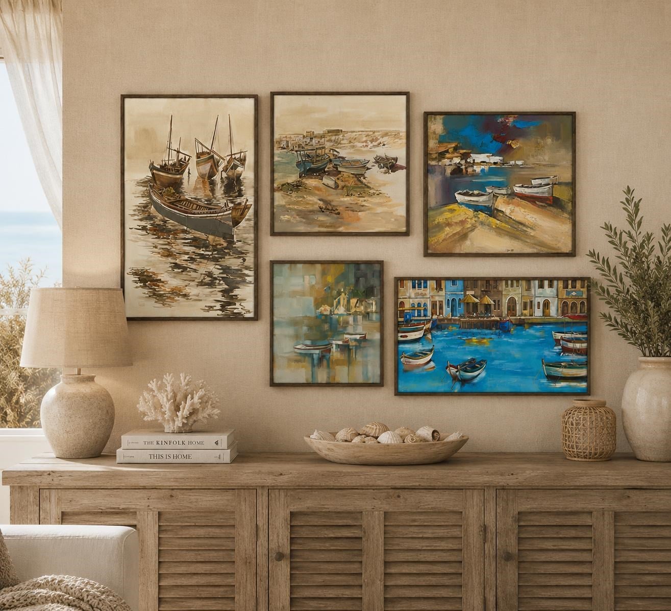 Harbor Stories-5 Piece Gallery Wall Set Yağlı Boya Dokulu Tablo