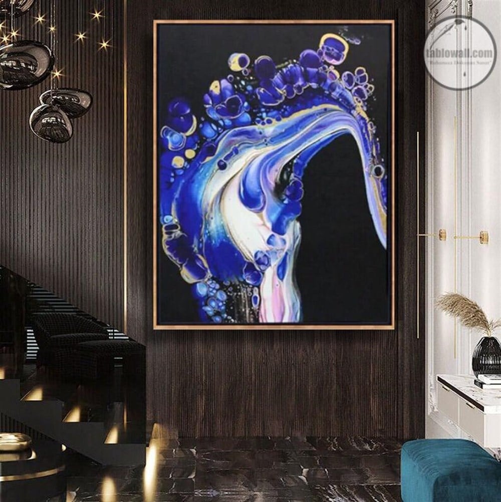 NAVY ABSTRACT ÇERÇEVELİ  YAĞLI BOYA DOKULU TABLO