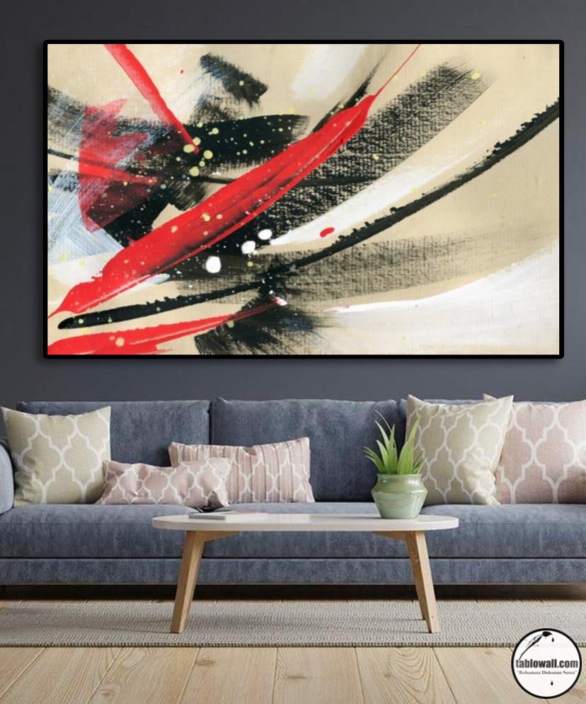 RED AND BLACK ABSTRACT YAĞLI BOYA DOKULU TABLO