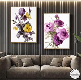 2' Lİ ÇERÇEVELİ ÇİÇEKLİ YAĞLI BOYA DOKULU TABLO