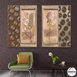 2' Lİ ÇERÇEVELİ VINTAGE YAĞLI BOYA DOKULU TABLO