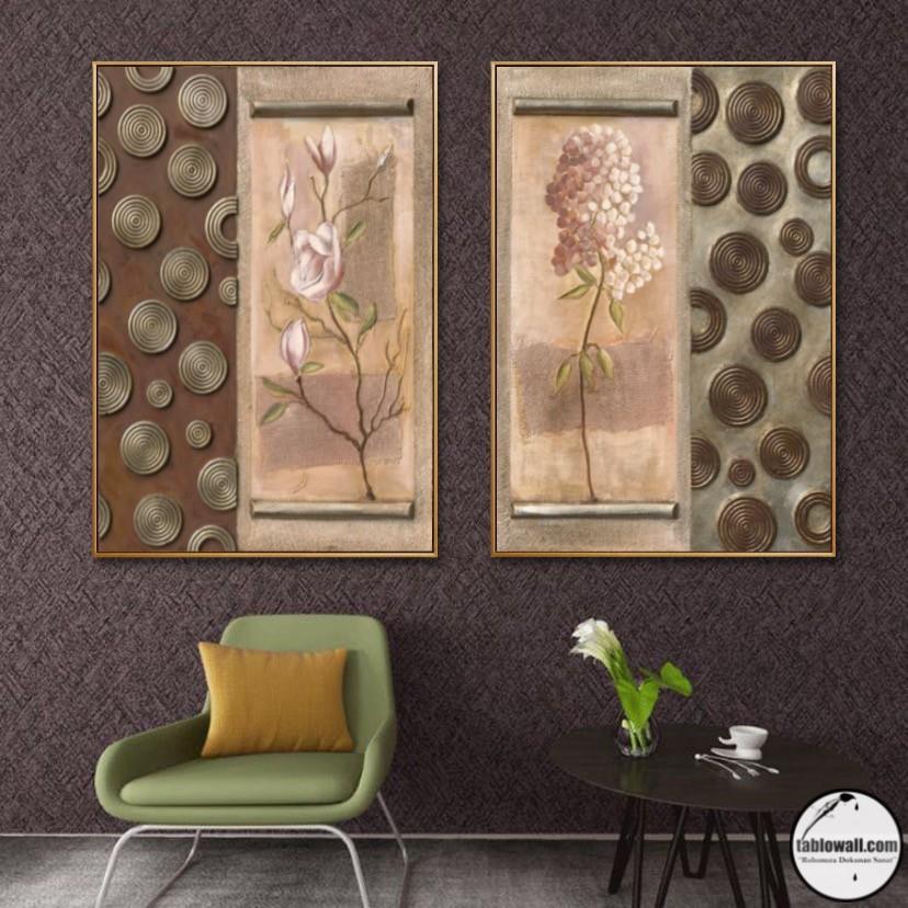 2' Lİ ÇERÇEVELİ VINTAGE YAĞLI BOYA DOKULU TABLO