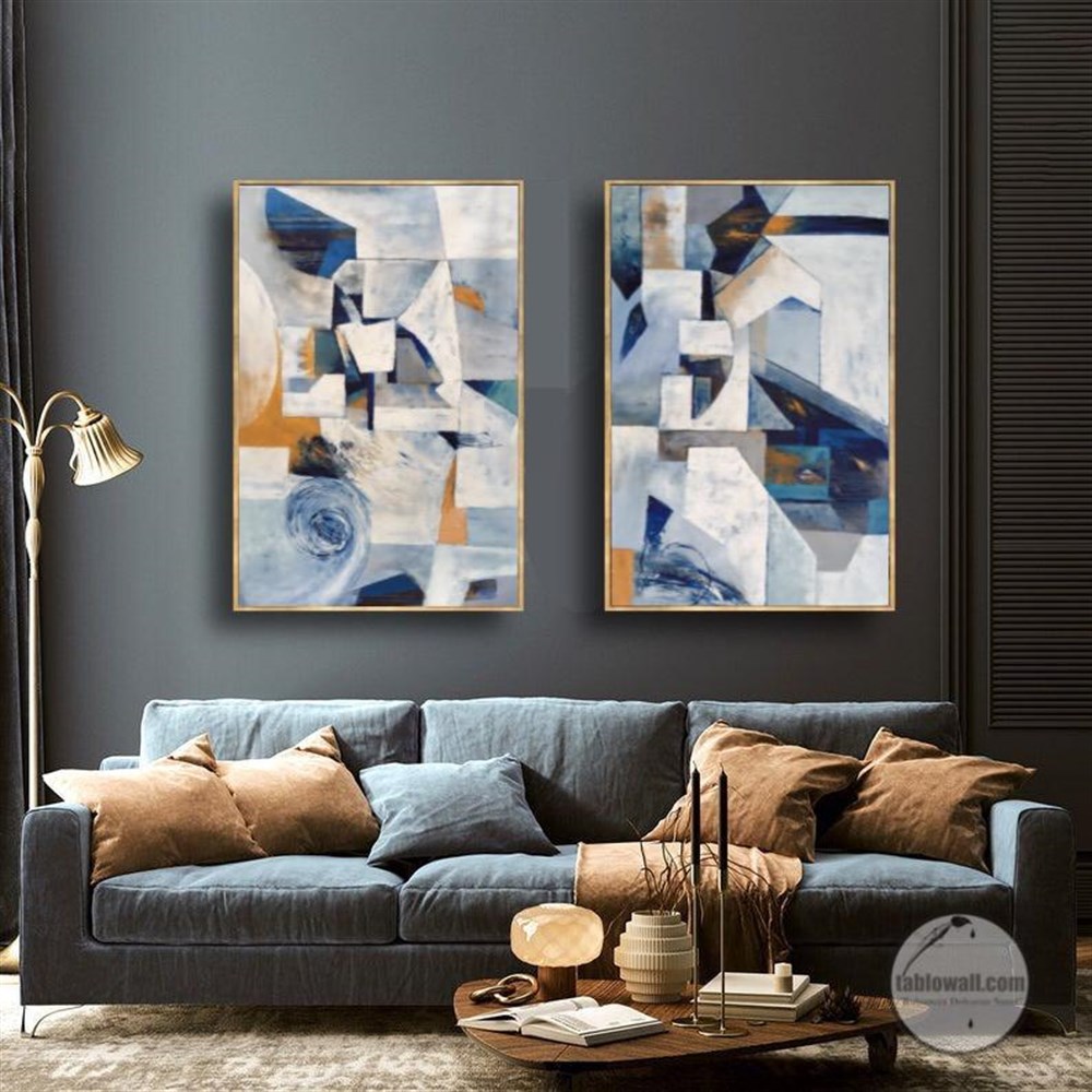 2'Lİ SOYUT MAVİ YAĞLI BOYA TABLO