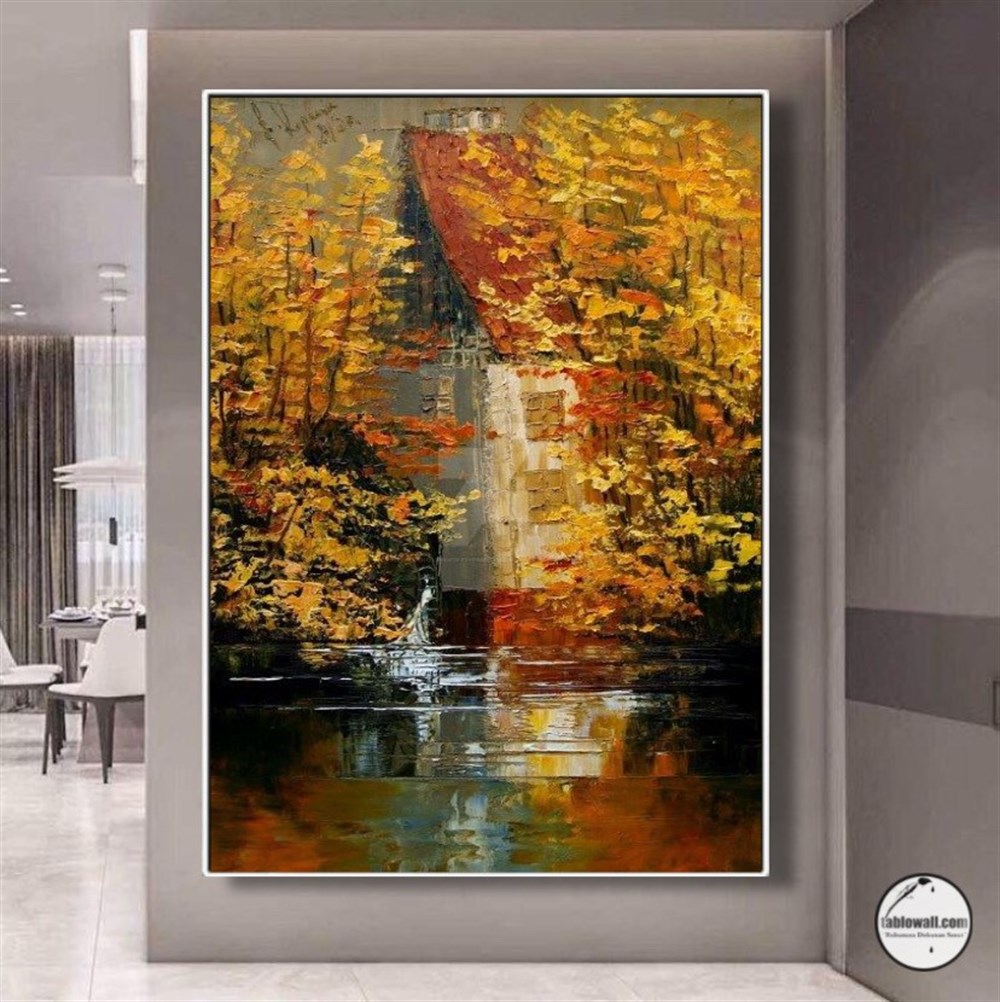 AUTUMN LANDSCAPE YAĞLI BOYA DOKULU TABLO