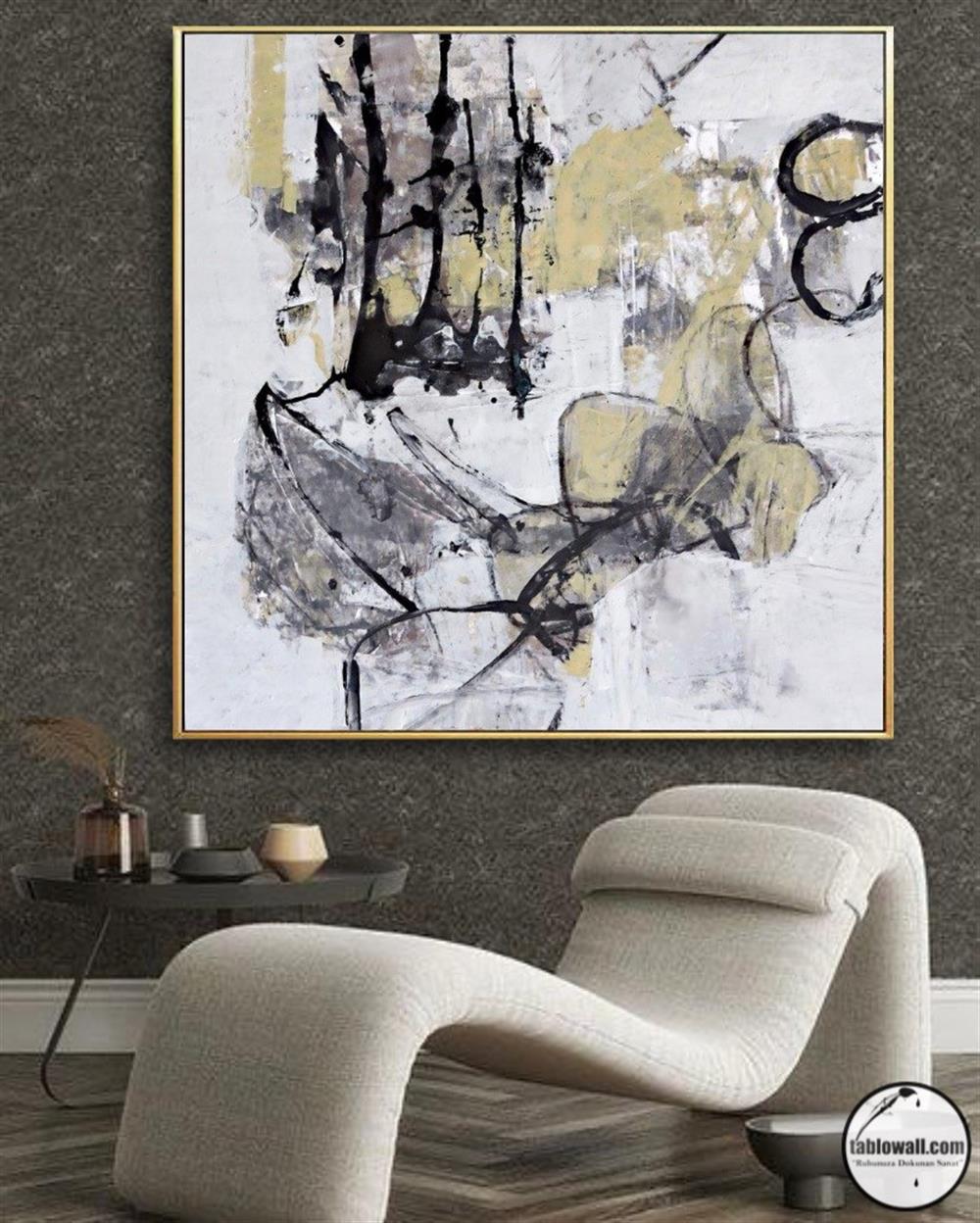 BLACK & YELLOW ABSTRACT YAĞLI BOYA DOKULU TABLO
