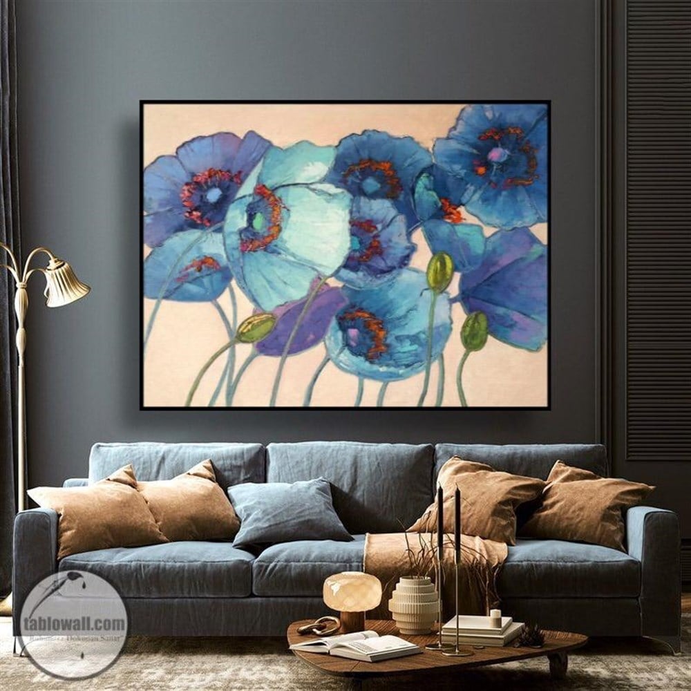 BLUE POPPIES YAĞLI BOYA DOKULU TABLO