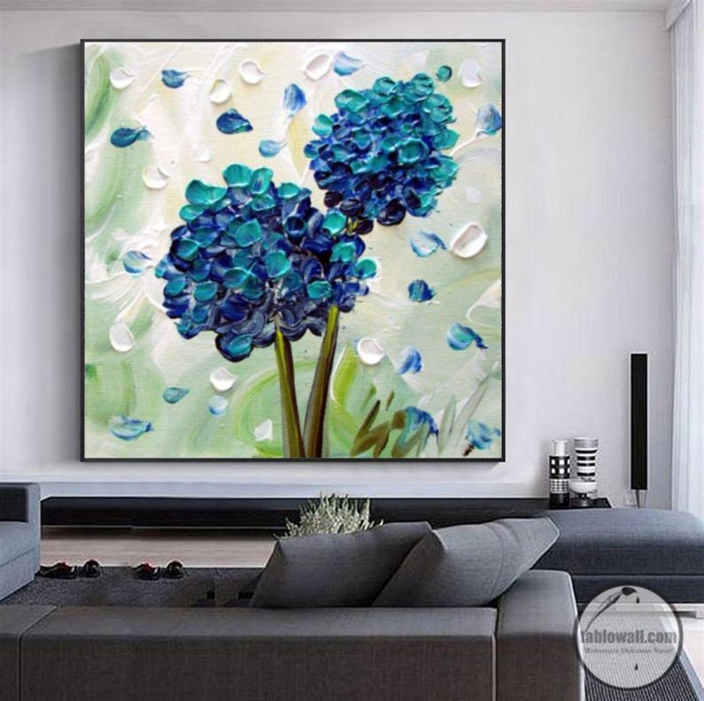 BLUE SERENITY YAĞLI BOYA DOKULU TABLO