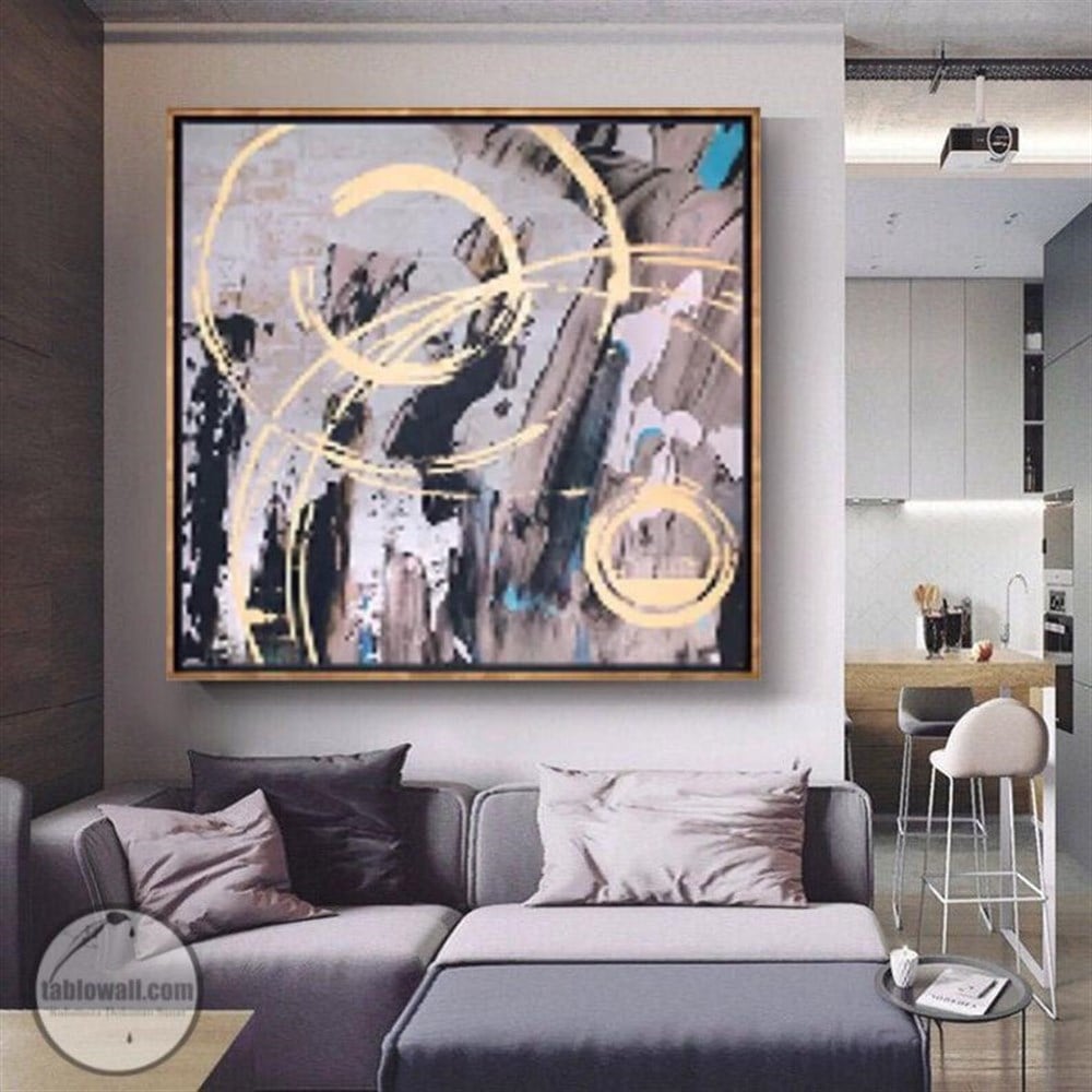ÇERÇEVELİ GOLD YAĞLI BOYA DOKULU TABLO