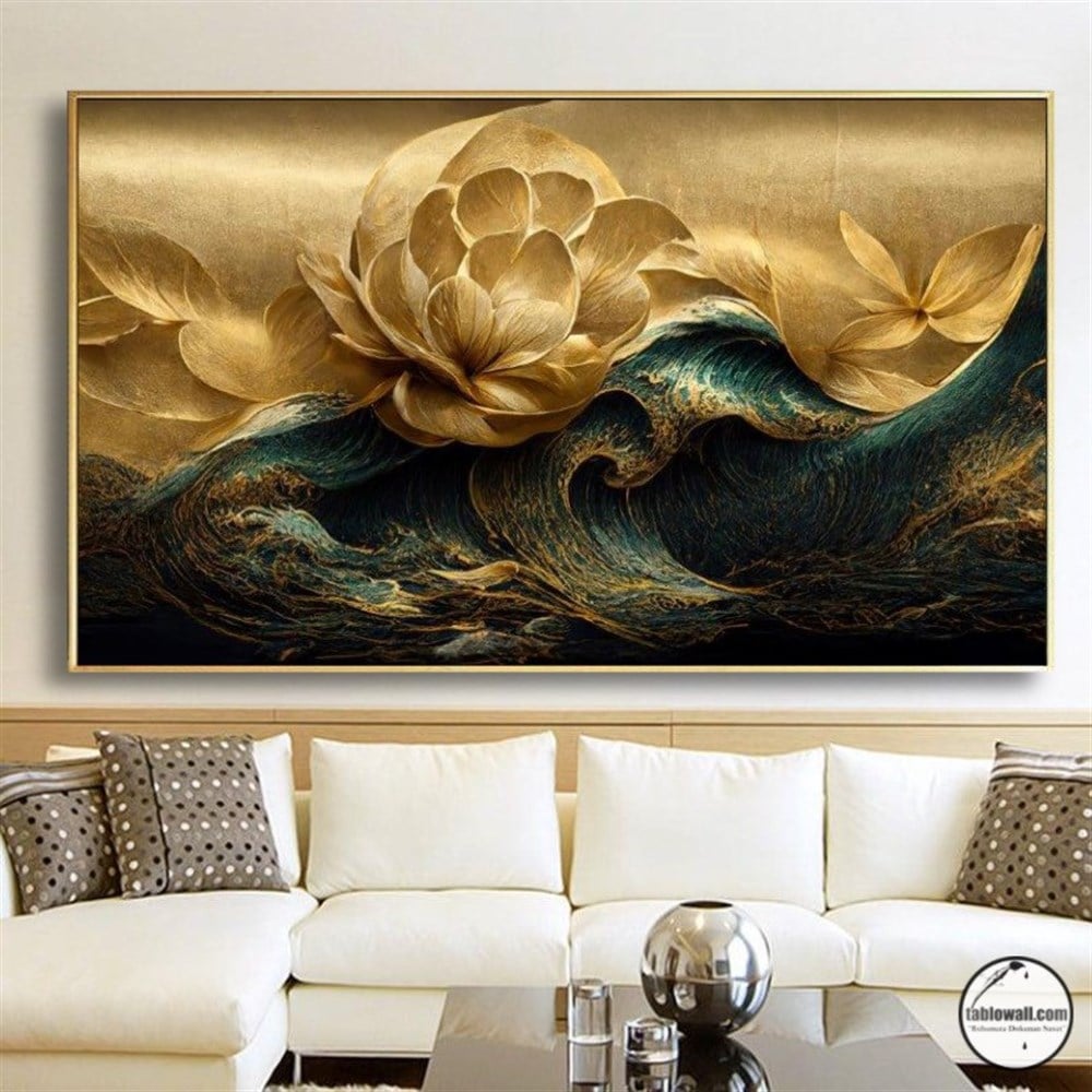 GOLDEN FLOWER YAĞLI BOYA DOKULU TABLO