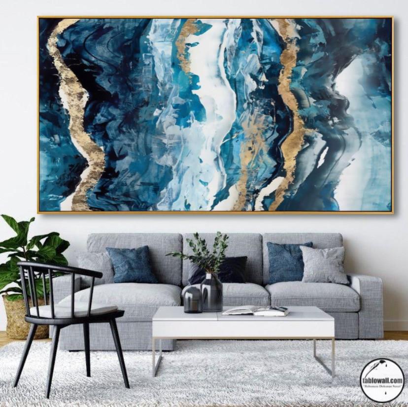 NAVY BLUE ABSTRACT YAĞLI BOYA DOKULU TABLO