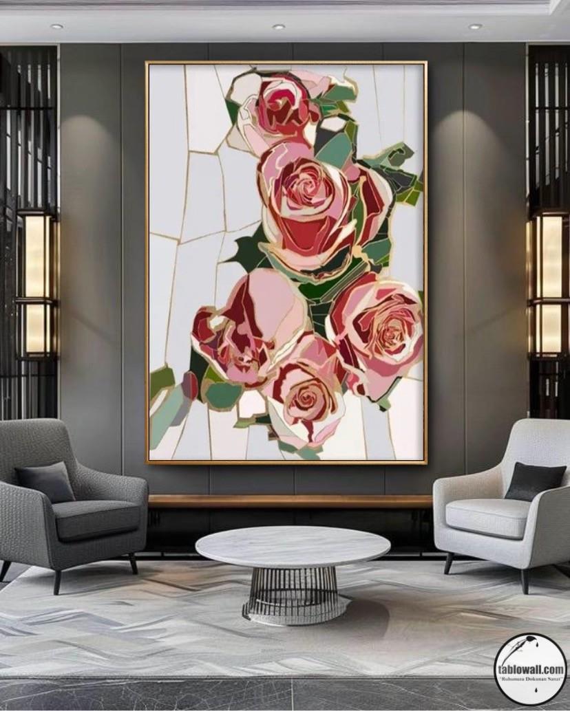PINK ROSE YAĞLI BOYA DOKULU TABLO
