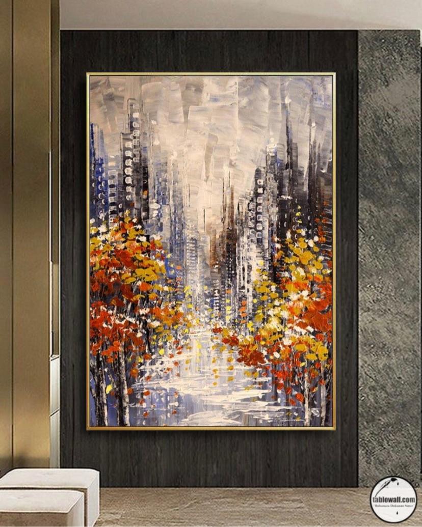 ŞEHİRDE SONBAHAR YAĞLI BOYA TABLO