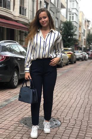 Saten Çizgili Gömlek